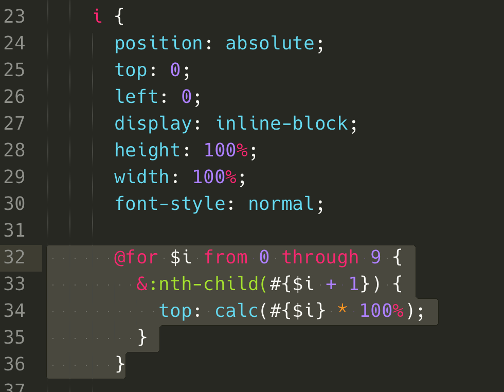 利用 scss 的 for 迴圈，針對 nth-child 設定 top 的位置